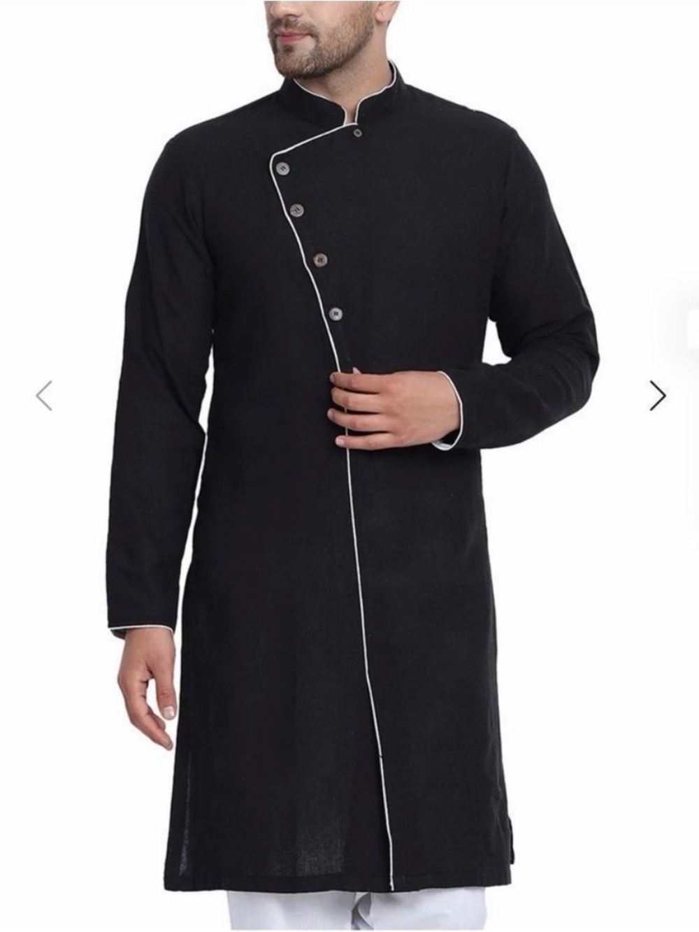 Skavij Men's Kurta Pajama Set Jacket with Contrast Piping and white bottoms